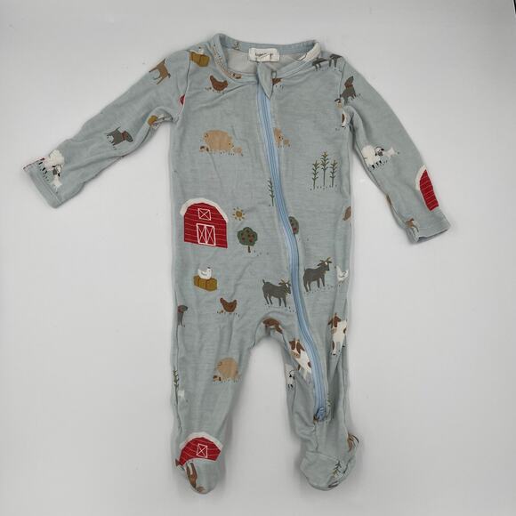 Angel Dear Farm Animals Footie Bamboo Blue 0-3 Months - Picture 1 of 5